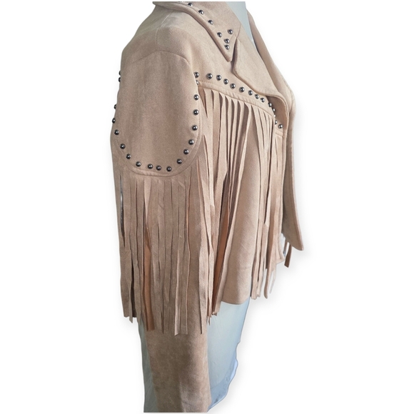 Blue B Collection Faux Suede Fringe Studded Cropped Jacket, Size Medium - Picture 5 of 13